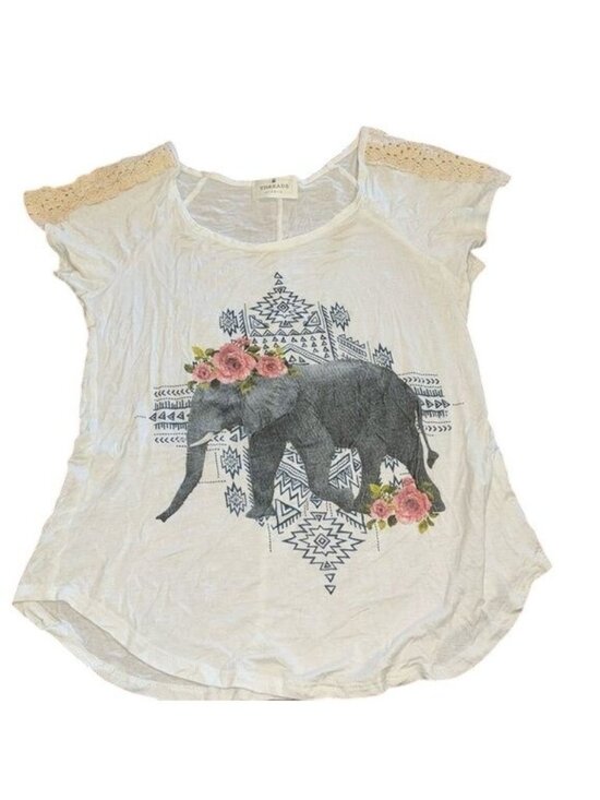Threads Studio Tops - Threads Studio Womens S White Tee With Elephant & Floral Design